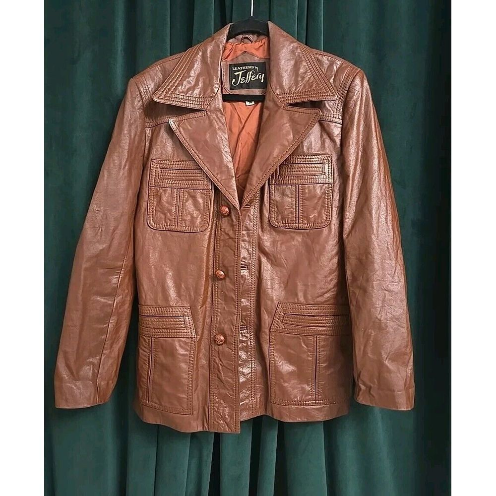 Brown Vintage 100 % Leather jacket by Jeffrey/40(L) men's Korea
